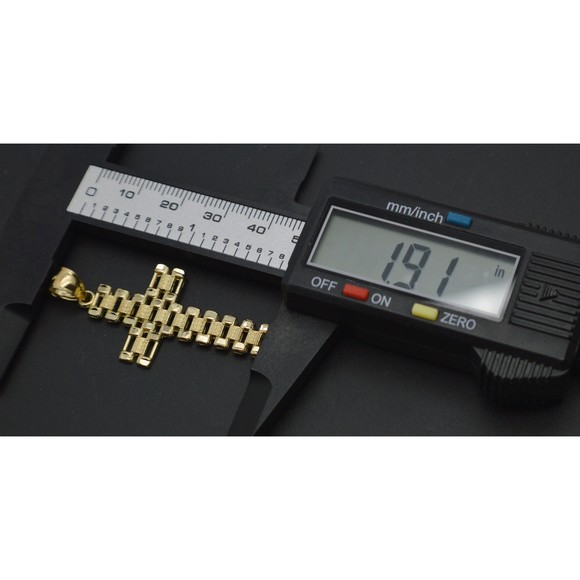 Real 10K Solid Yellow Gold Rlx Railroad Cross Crucifix Texture Pendant 2.7 grams - Picture 4 of 5